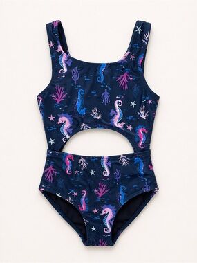 3/$25 - Joe Fresh Cutout One-Piece Swimsuit with Under The Sea Print / Seahorse